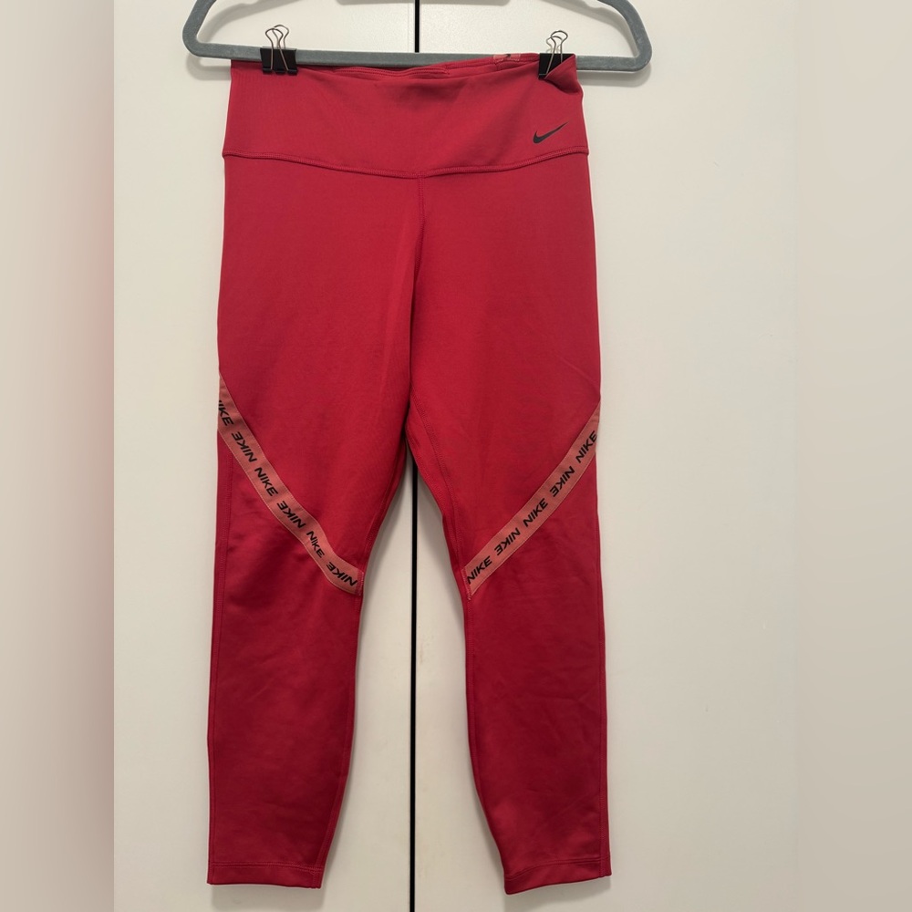 Nike Women's Vibrant Red Leggings with Side Logo